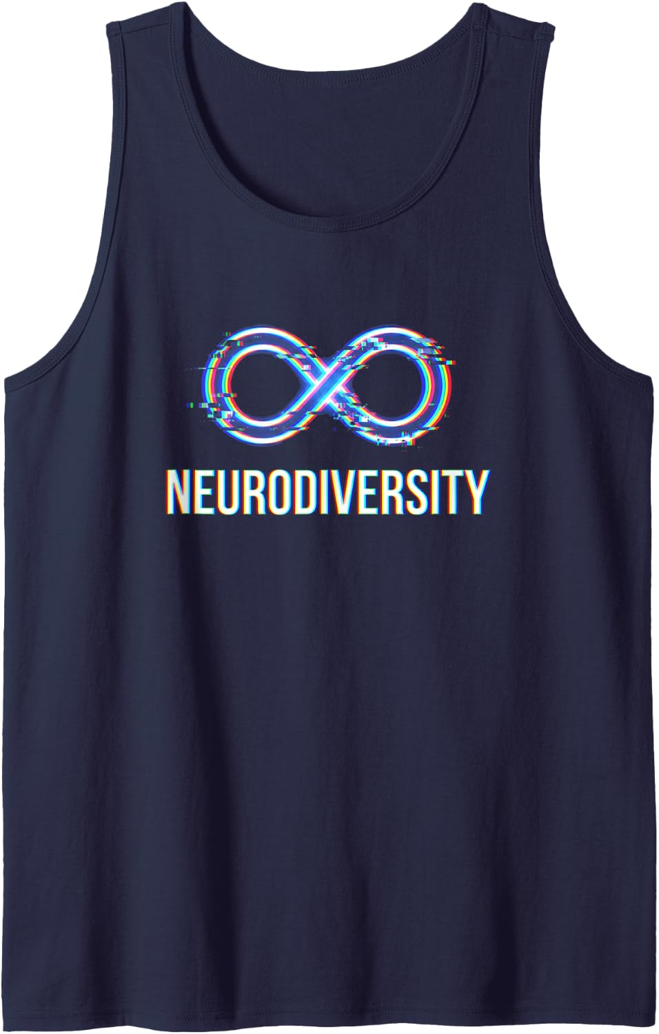 Neurodiversity Infinity | Autism Acceptance - Glitch Art Sleeveless Tank Top - Navy Blue