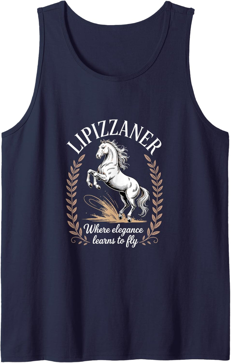 Where Elegance Learns to Fly Lipizzaner Horse Sleeveless Tank Top - Navy Blue