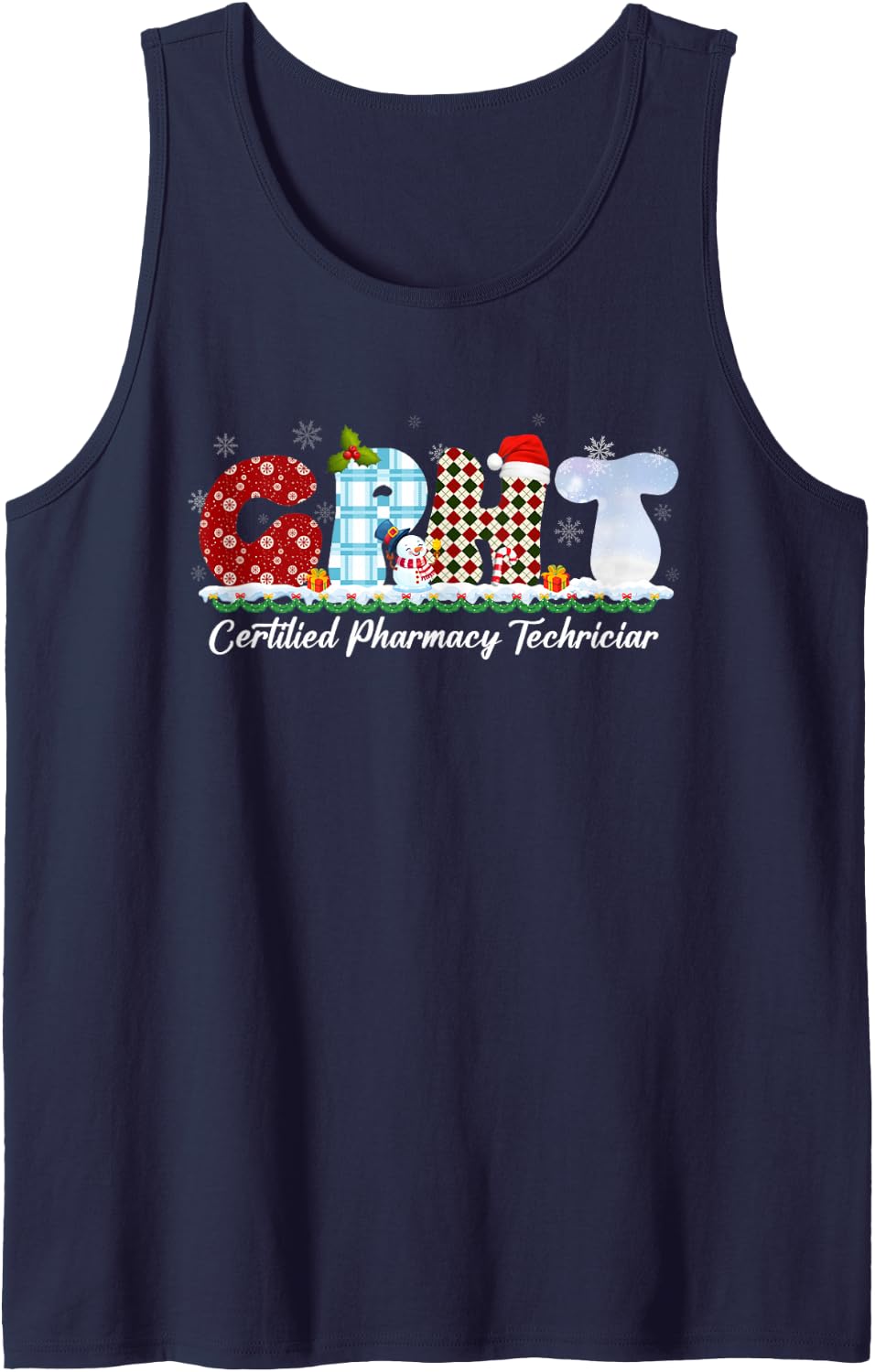 CPHT Certified Pharmacy Technician Pharmacist Christmas Sleeveless Tank Top - Navy Blue