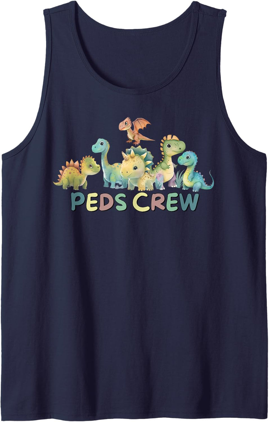 PEDS Crew Children's Nurse Appreciation Cute Dinosaur Sleeveless Tank Top - Navy Blue