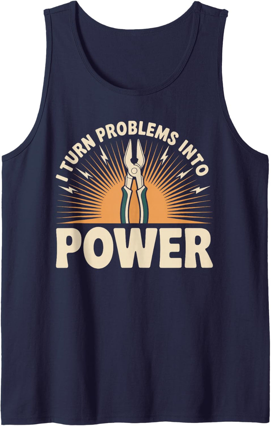I Turn Problems Into Power Electrician Tank Top - Navy Blue