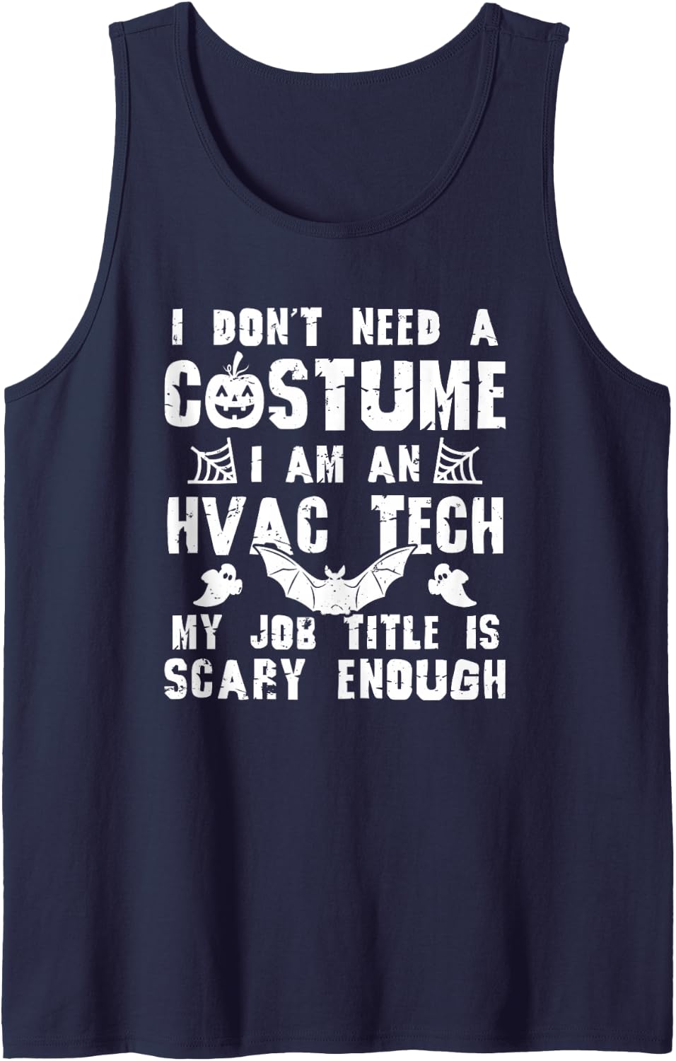 HVAC Tech Halloween Costume Scary Funny Boo Sleeveless Tank Top - Navy Blue