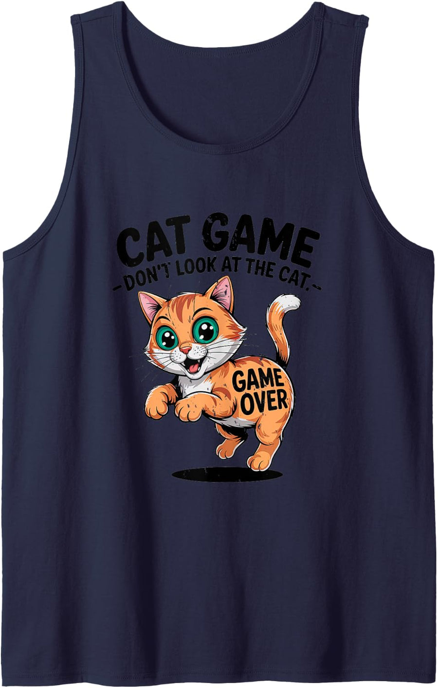 Cat Game Funny Kawaii Meme Style Look at the Cat Joke Sleeveless Tank Top - Navy Blue