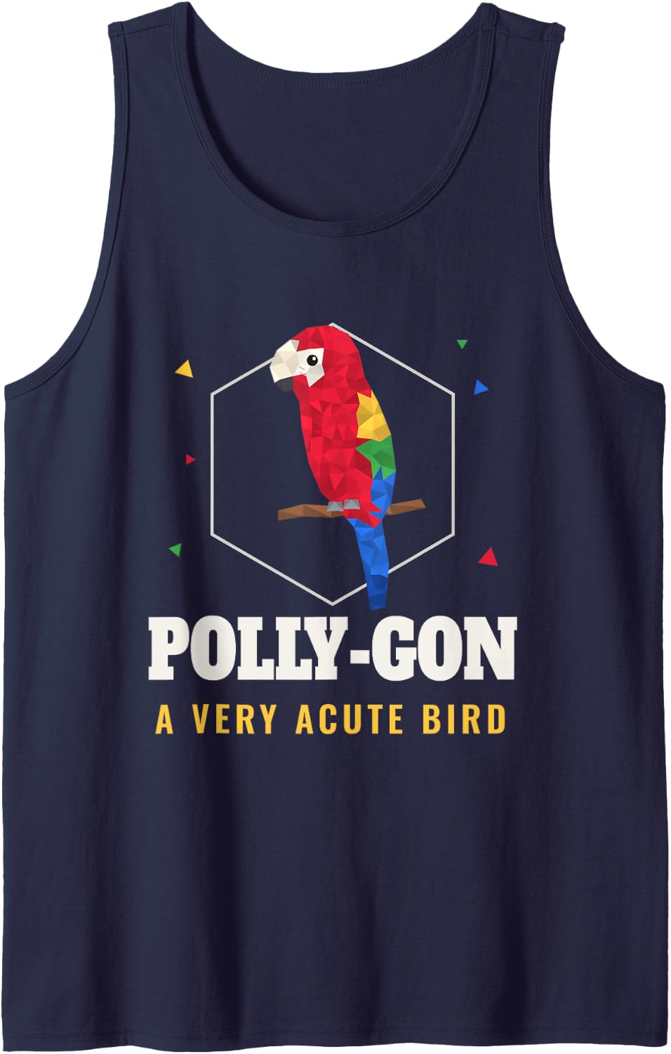 Polly-Gon Low Poly Parrot Geometry Math Pun Sleeveless Tank Top - Navy Blue