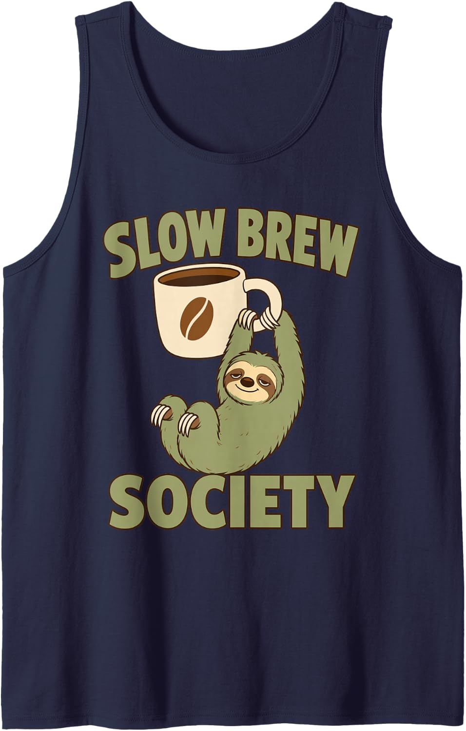 Slow Brew Society Sloth Coffee Lover Sleeveless Tank Top - Navy Blue