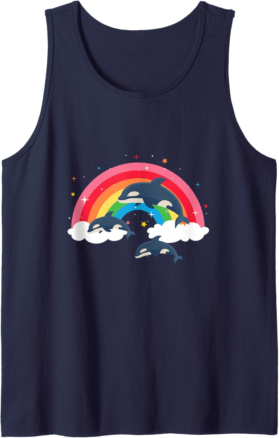 Orca Whales Rainbow Orcas Lover Sleeveless Tank Top - Navy Blue
