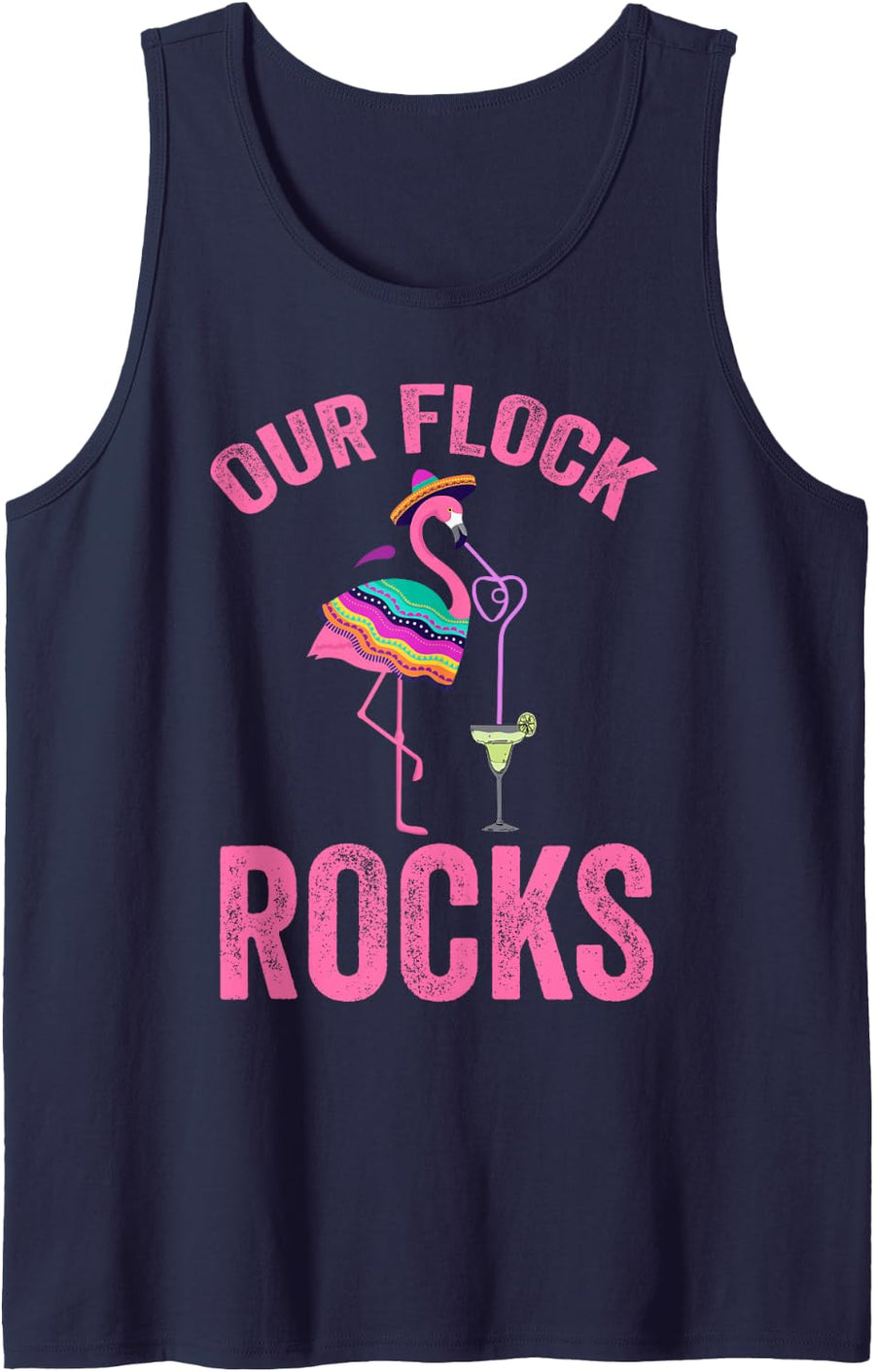 Our Flock Rocks Cute Flamingo Matching Family Vacation Group Tank Top - Navy Blue