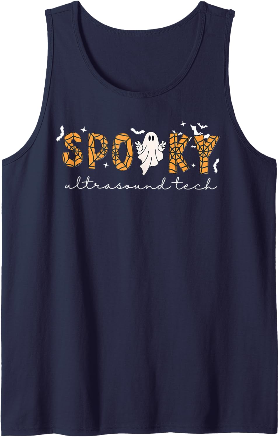 Spooky Ultrasound Tech Ghost Sonographer Halloween Season Sleeveless Tank Top - Navy Blue