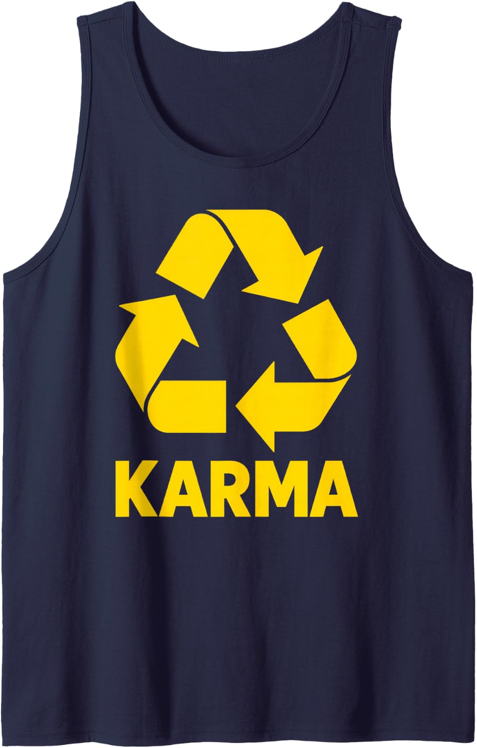 Karma Recycle Symbol What Goes Around Comes Back Sleeveless Tank Top - Navy Blue