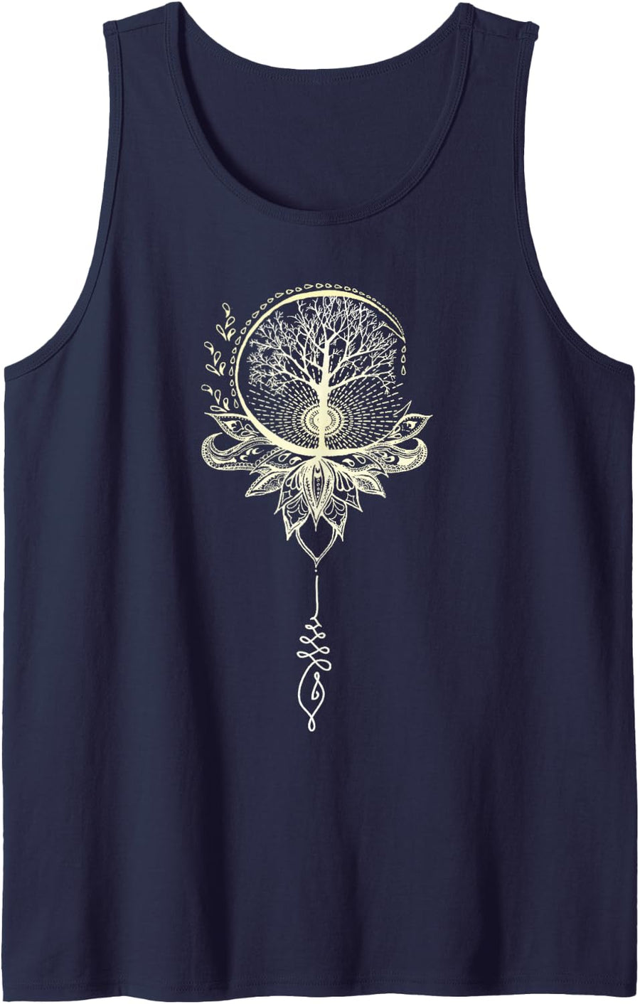 Mandala Awakening T-Shirt Tree of Life Tattoo Style Tank Top - Navy Blue
