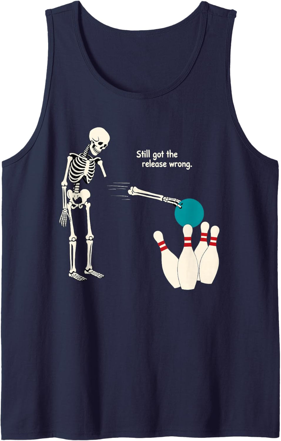 Skeleton Ten Pin Bowling Halloween Bowler Humor Sleeveless Tank Top - Navy Blue