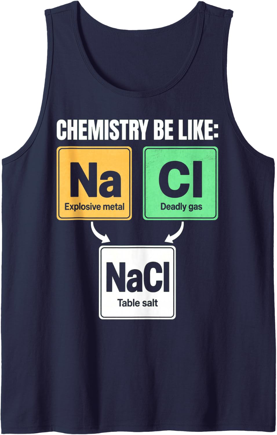 Chemistry Be Like Sodium Chloride Table Salt Science Joke Sleeveless Tank Top - Navy Blue