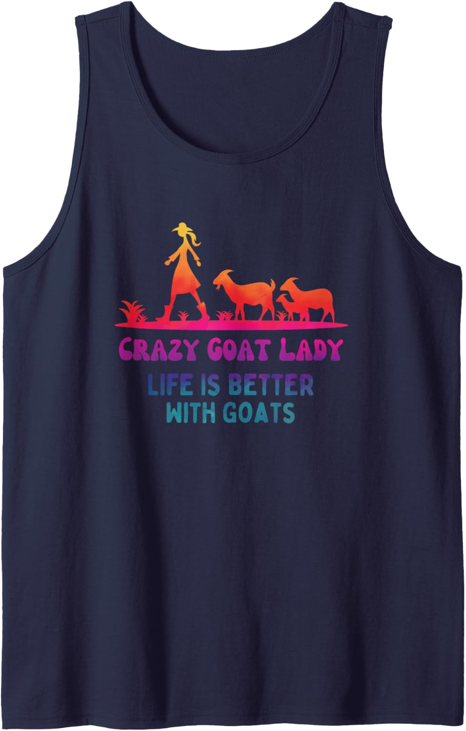 Crazy Goat Lady - Life is Better with Goats Sleeveless Tank Top - Navy Blue