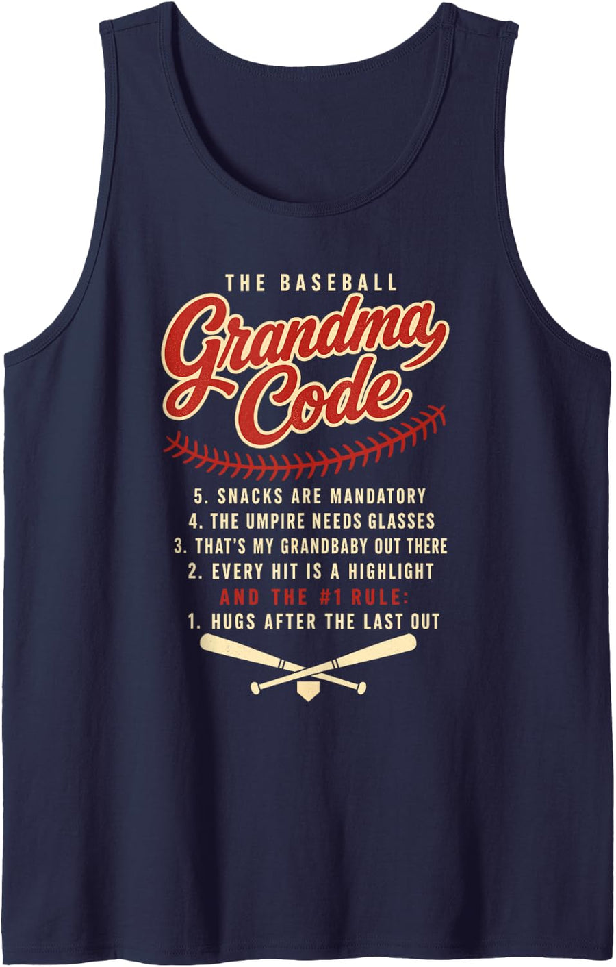 The Baseball Grandma Code Grandmother Mimi Gigi Sleeveless Tank Top - Navy Blue