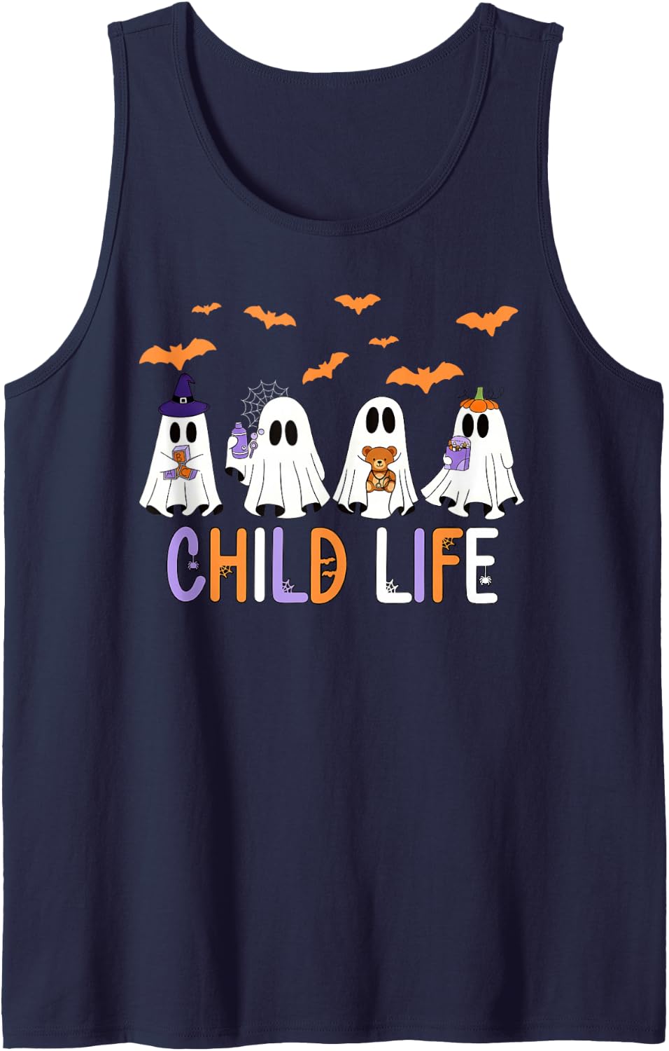 Halloween Child Life Cute Ghost CLS CCLS Specialist Play Sleeveless Tank Top - Navy Blue