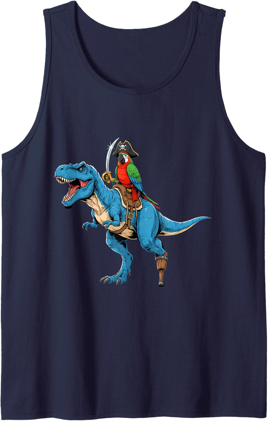 Parrot Pirate Dinosaur T-Rex Funny Halloween Costume Sleeveless Tank Top - Navy Blue