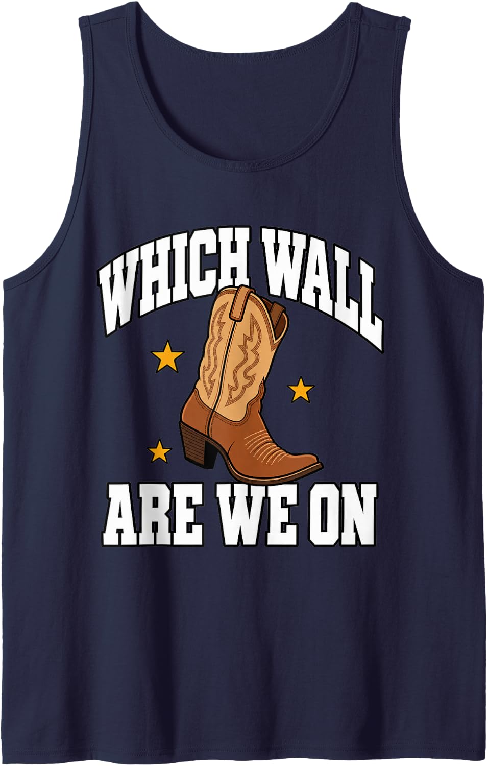 Line Dancing Which Wall are We On Boot Funny Western Country Sleeveless Tank Top - Navy Blue