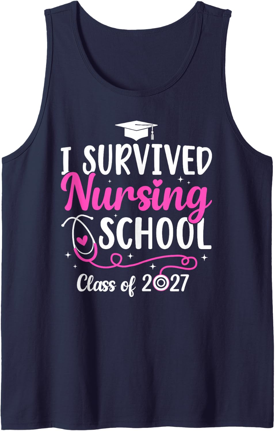 Survived Nursing School Nurse Graduation Nursing Grad 2027 Sleeveless Tank Top - Navy Blue