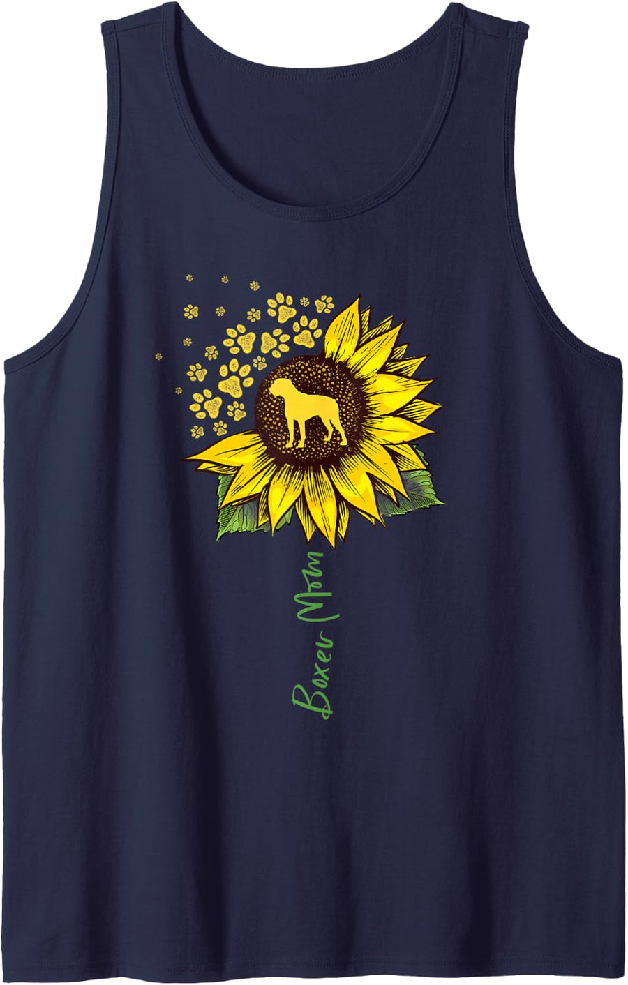 Boxer Mom Sunflower Boxer Dog Gifts Dog Mom Mama Tank Top - Navy Blue