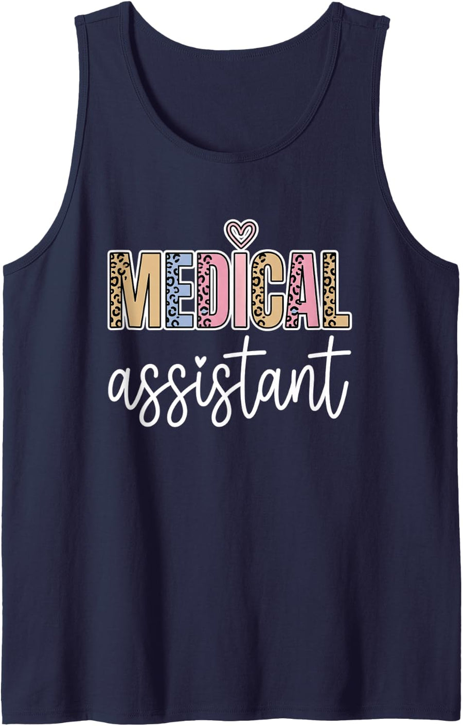 Medical Assistant Leopard Pattern Healthcare Worker Heart Sleeveless Tank Top - Navy Blue