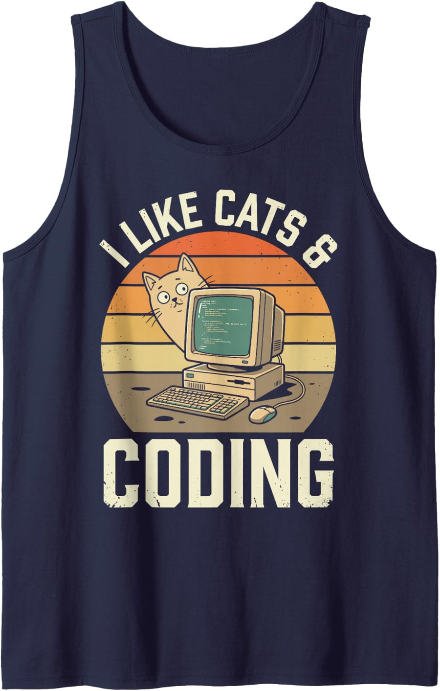 I Like Cats & Coding Software Engineer Programmer Developer Sleeveless Tank Top - Navy Blue