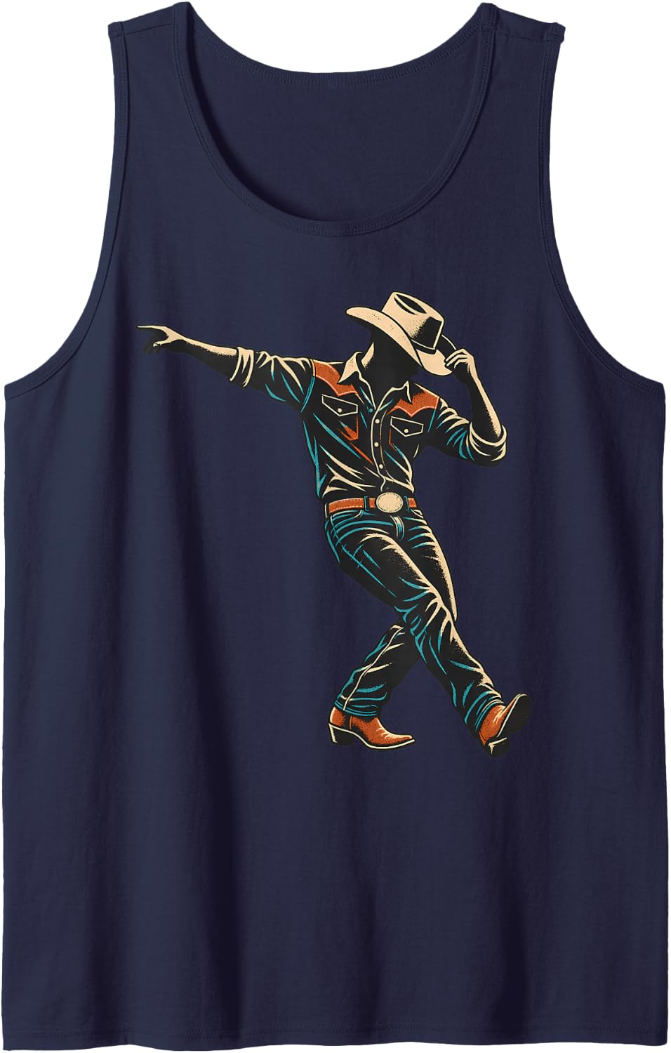 Cowboy Dancer Line Dance Western Sleeveless Tank Top - Navy Blue