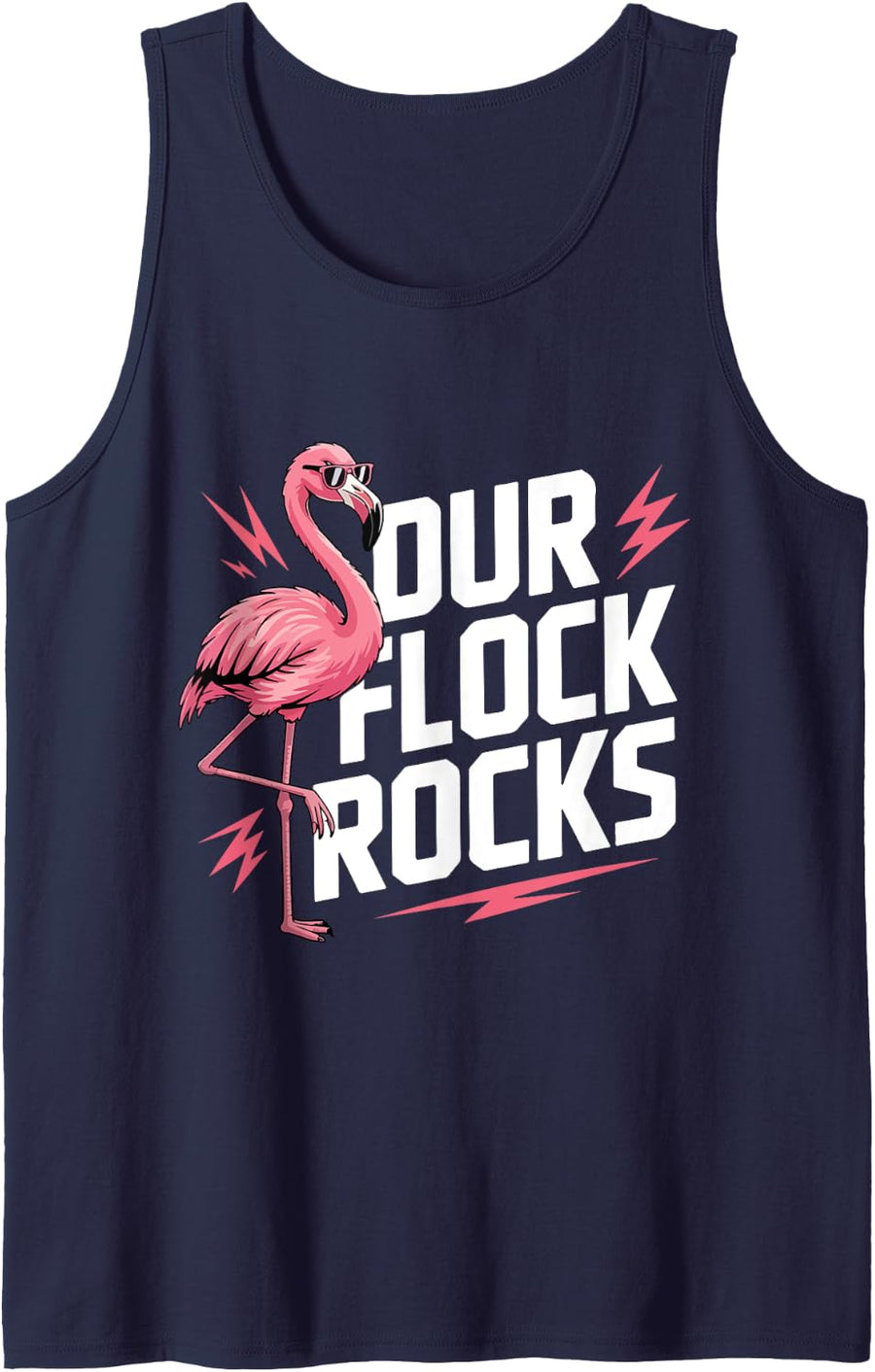 Our Flock Rocks Flamingo Pink Summer Matching Tank Top - Navy Blue