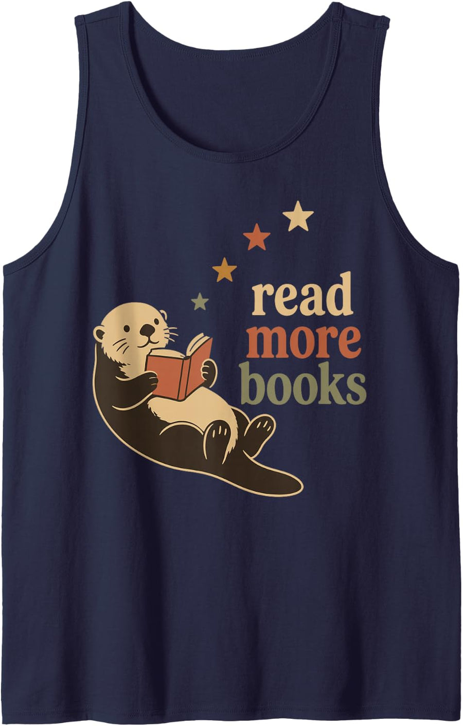 Cute Reading Otter Read More Books Book Lover Tank Top - Navy Blue