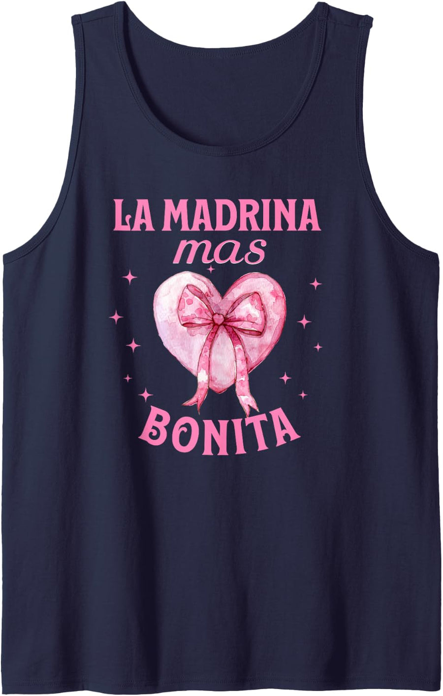 La Madrina Mas Bonita Spanish Godmother Heart Mother’s Day Sleeveless Tank Top - Navy Blue