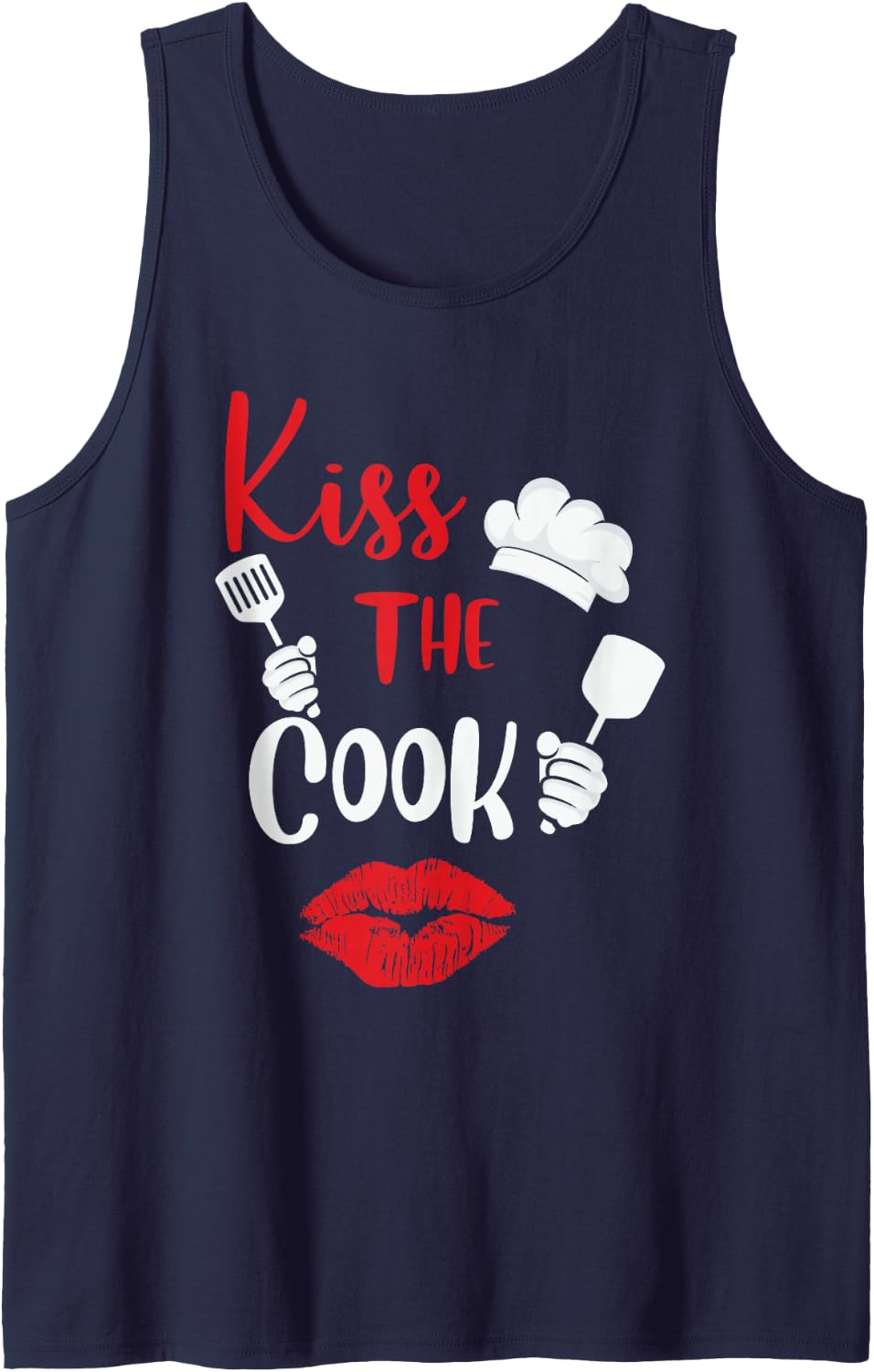 Kiss The Cook Culinary Chef Funny for Men Women Tank Top - Navy Blue