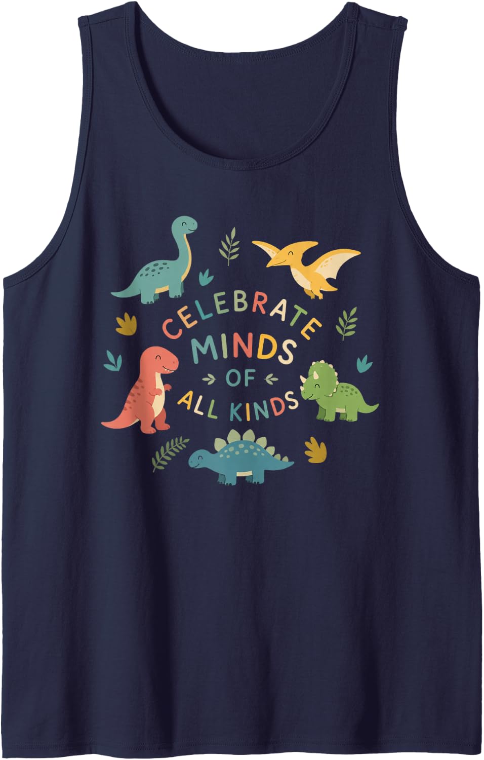 Neurodiversity Dinosaurs Autism Acceptance Sleeveless Tank Top - Navy Blue