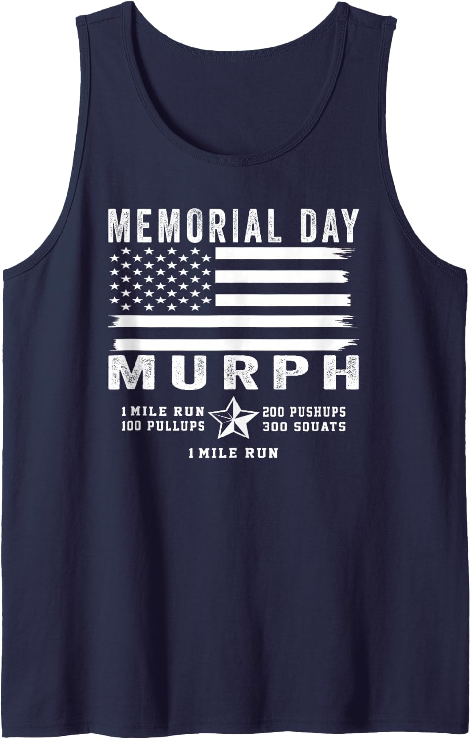 Murph Challenge Memorial Day Workout Gym US Flag Patriotic Tank Top - Navy Blue