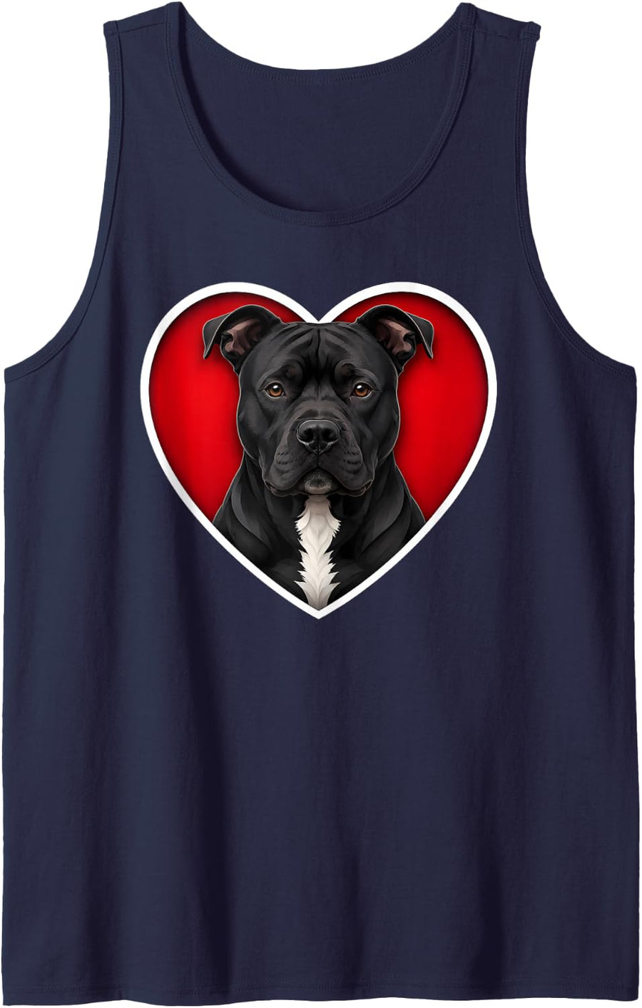 Black Amstafff American Staffordshire Terrier Heart Tank Top - Navy Blue