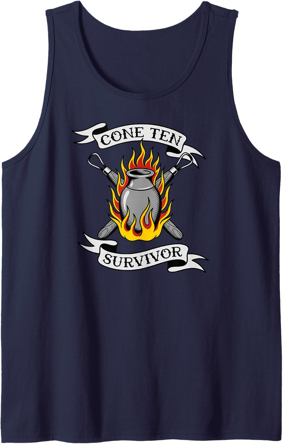Pottery Ceramicist Cone Ten Survivor Kiln Firing Sleeveless Tank Top - Navy Blue