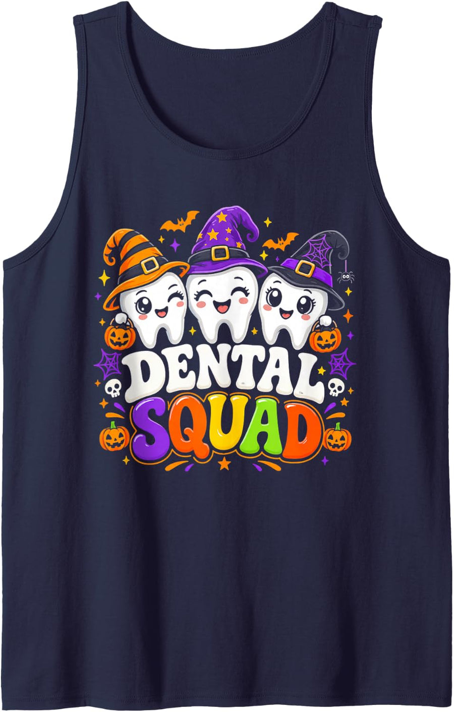 Dental Squad Dentist Teeth Bootiful Boo Pumpkin Halloween Sleeveless Tank Top - Navy Blue