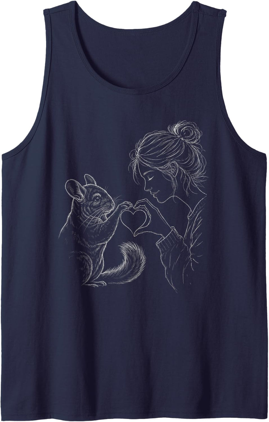 Chinchilla Mom Heart Sign Line Art Women Sleeveless Tank Top - Navy Blue