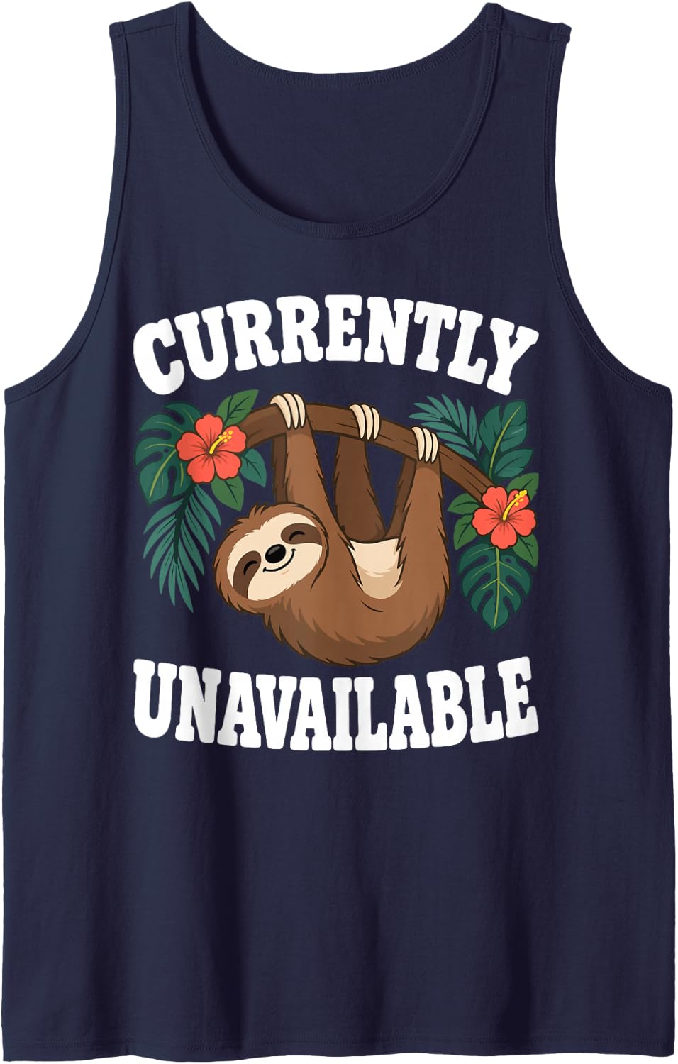 Lazy Sloth Tropical Flowers Currently Unavailable Funny Sleeveless Tank Top - Navy Blue