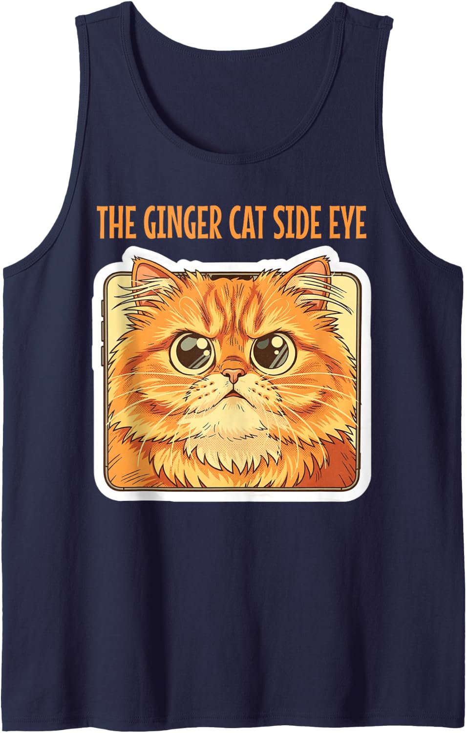 The Ginger Cat Side Eye Funny Mad Feline Sleeveless Tank Top - Navy Blue