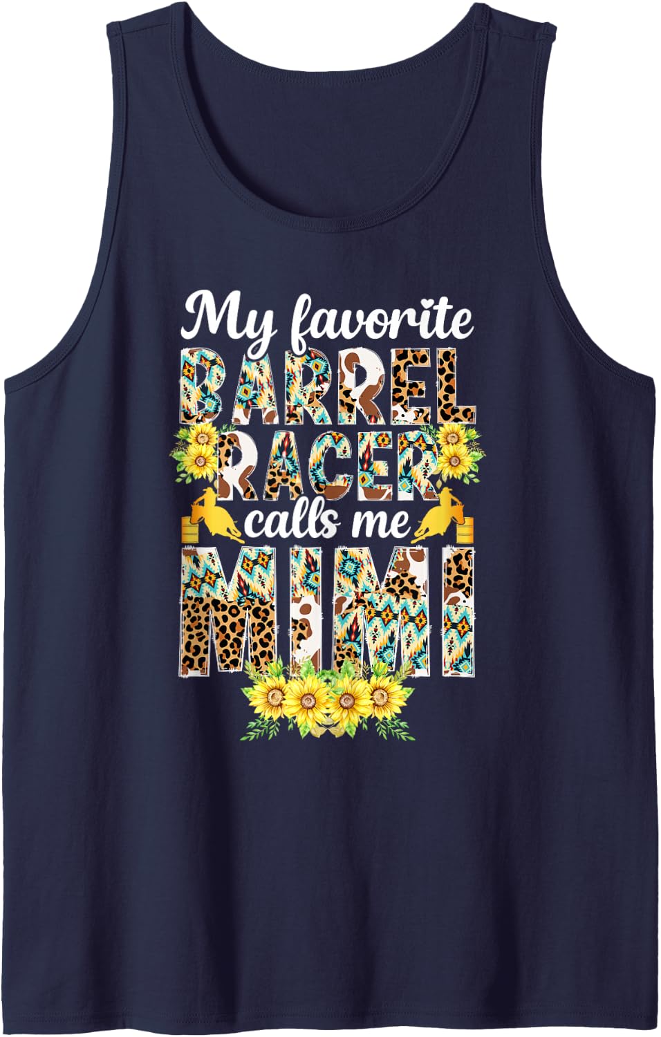 Proud Barrel Racing Mimi Grandma Mimi of A Barrel Racer Mimi Sleeveless Tank Top - Navy Blue
