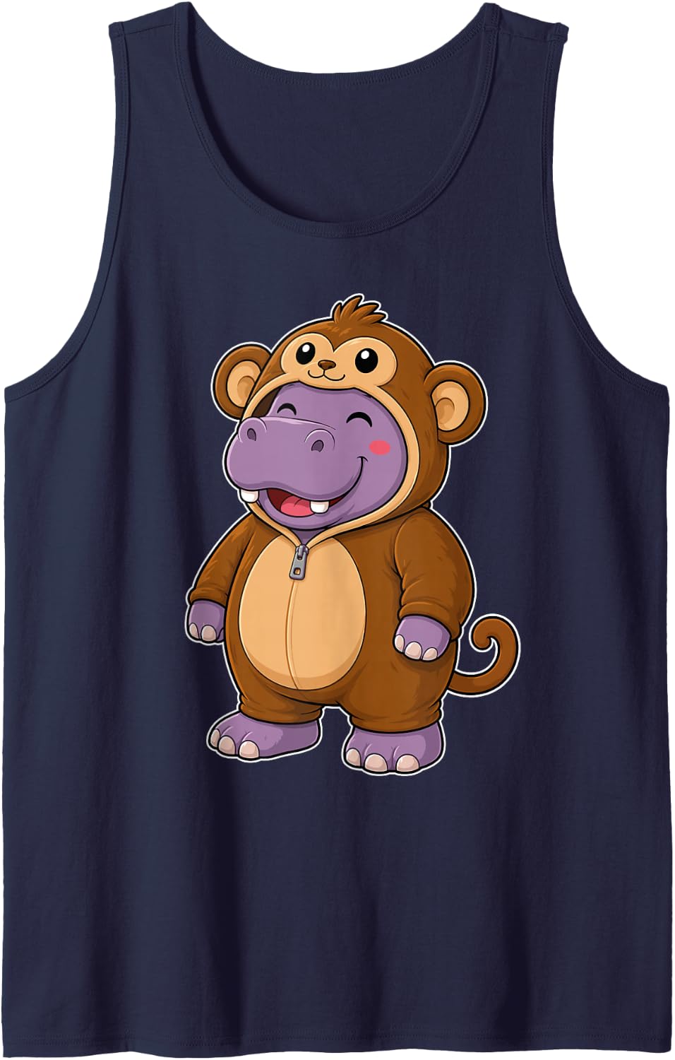 Hippopotamus in a Monkey Costume for Girls Kids Monkey Sleeveless Tank Top - Navy Blue