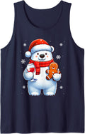 Polar Bear Drinking Wine Gingerbread Xmas Baker Drinker Sleeveless Tank Top - Navy Blue