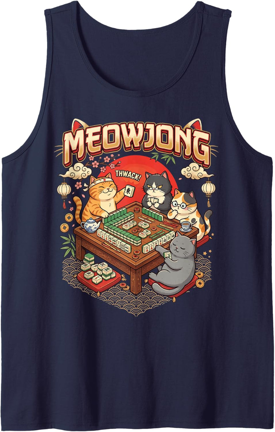 Meowjong Mahjong Cat Tank Top - Navy Blue