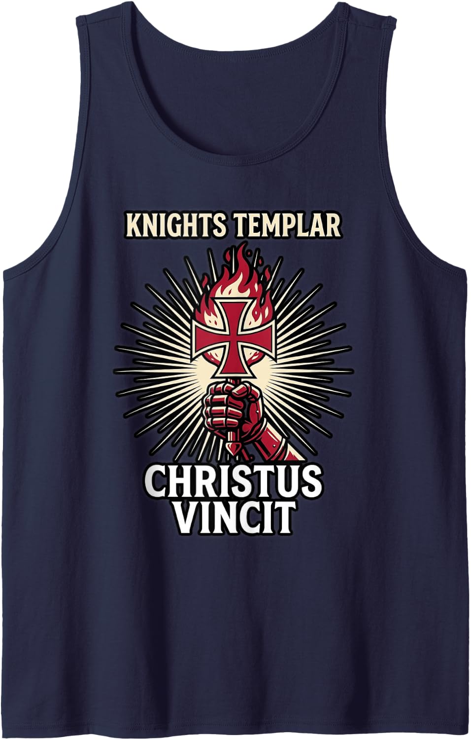 Knights Templar Cross Torch Catholic Sleeveless Tank Top - Navy Blue