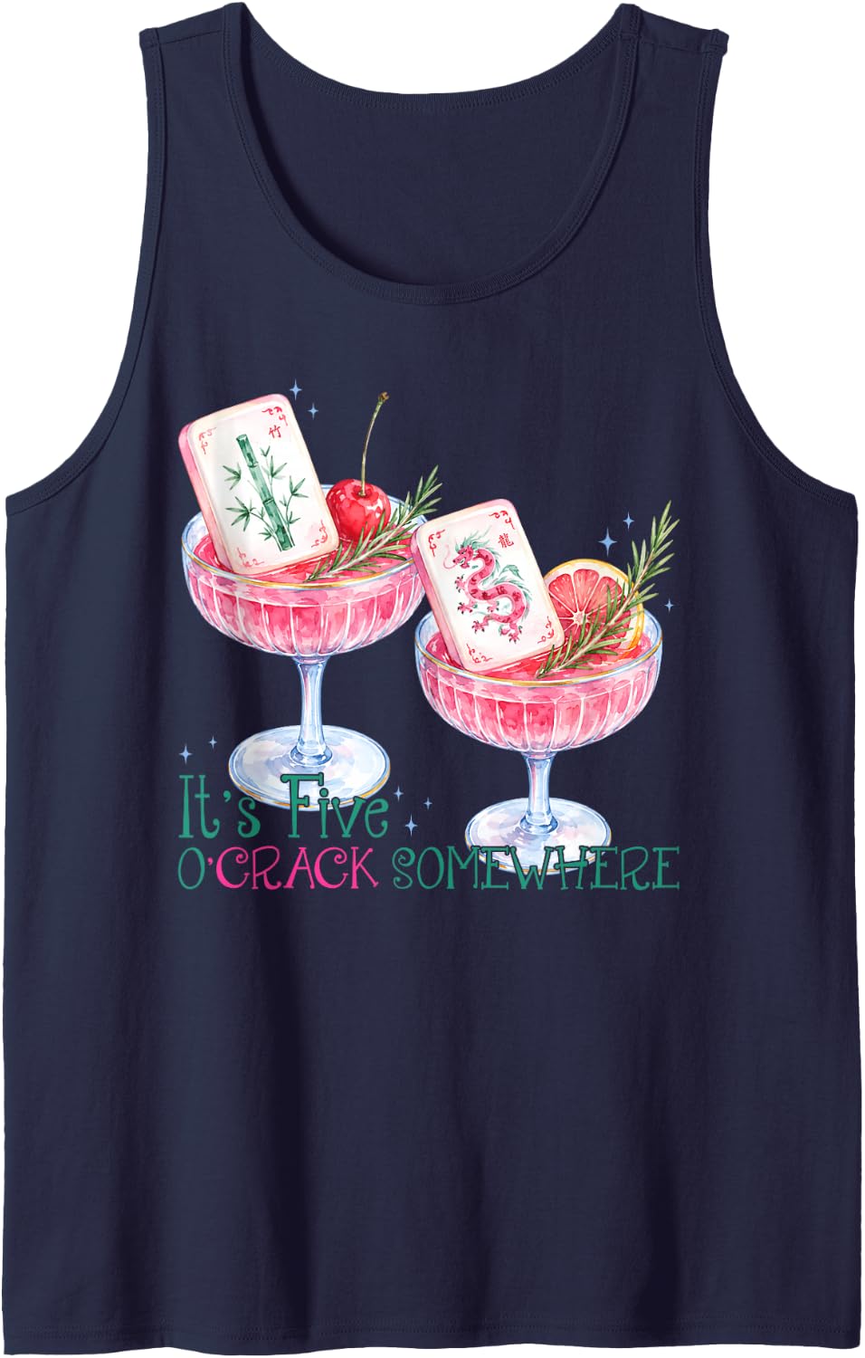Its Five O Crack Somewhere Funny Mah Jongg Cocktail Lover Tank Top - Navy Blue