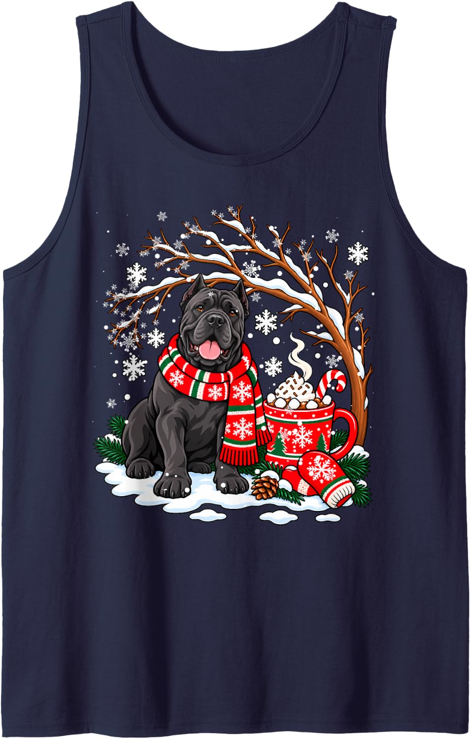 Funny Cane Corso Dog Snow Tree Christmas Winter Xmas Sleeveless Tank Top - Navy Blue