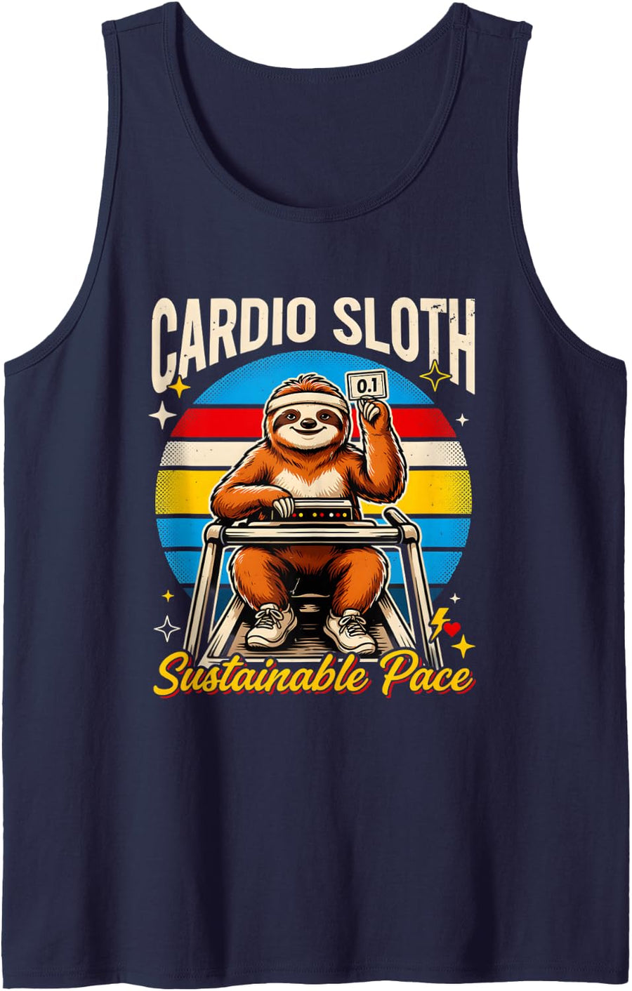 Cardio Sloth Sustainable Pace Workout Motivation Sleeveless Tank Top - Navy Blue