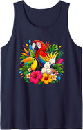 Colorful Macaw Toucan Cockatoo Tropical Birds Tank Top - Navy Blue