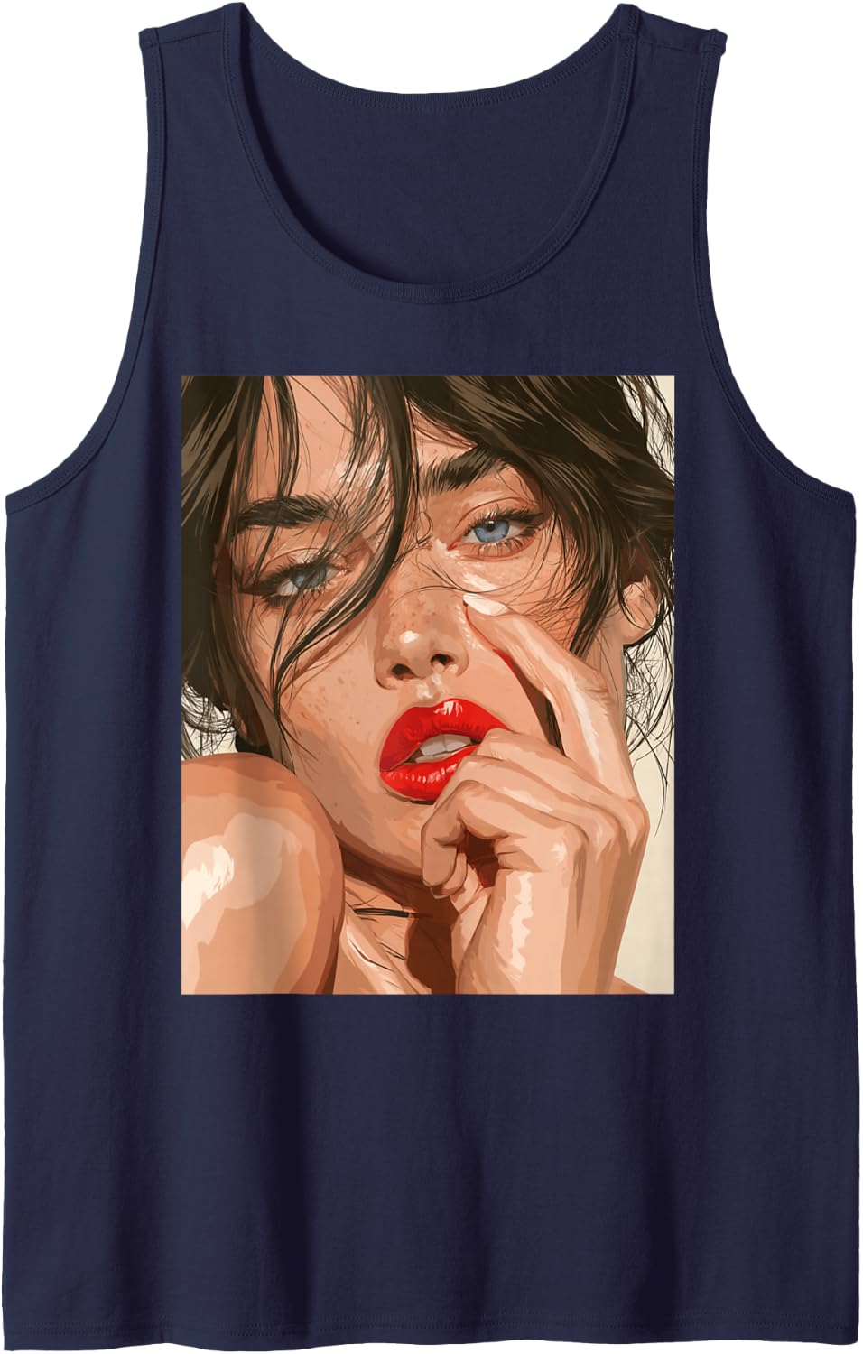 Women's Boho Designer Colorful Graphic Tops Sleeveless Tank Top - Navy Blue