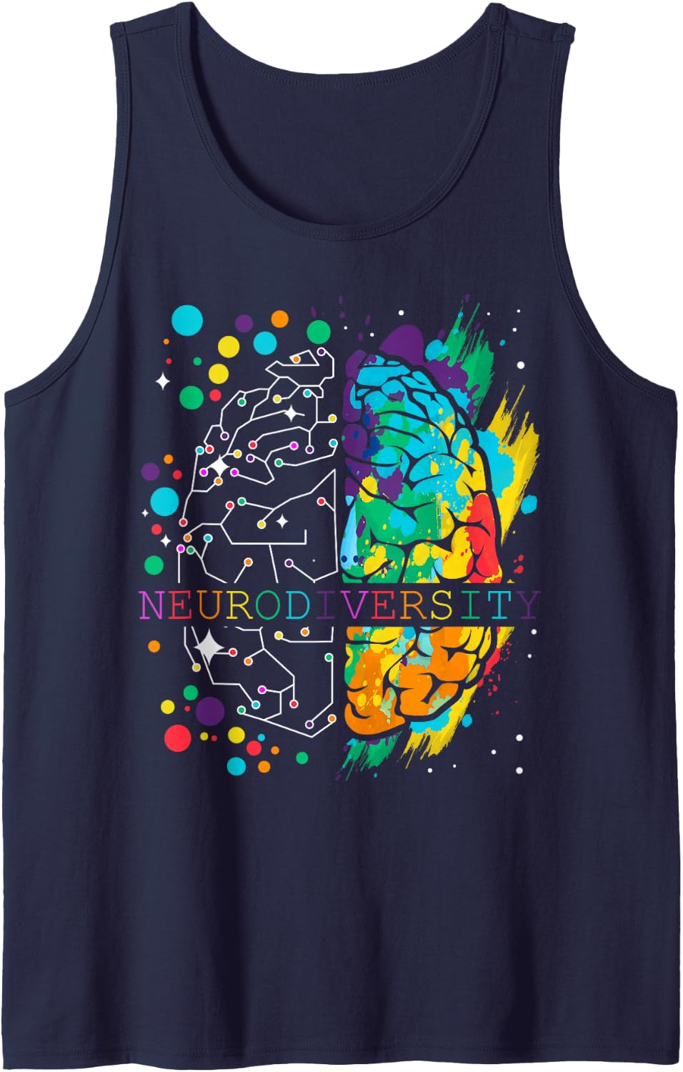 Neurodiversity Brain Autism Awareness Disorder Sleeveless Tank Top - Navy Blue