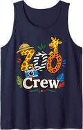 Zoo Safari Adventure with Giraffe and Animal Patterns Sleeveless Tank Top - Navy Blue